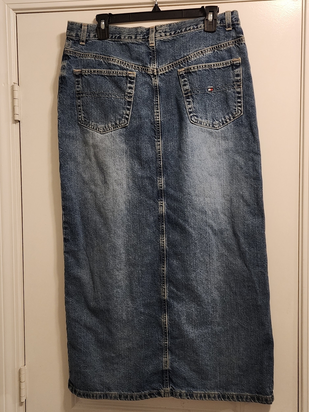 Tommy Hilfiger Medium Blue Denim Button-Front Maxi Skirt 90's Sz 12 Front Split